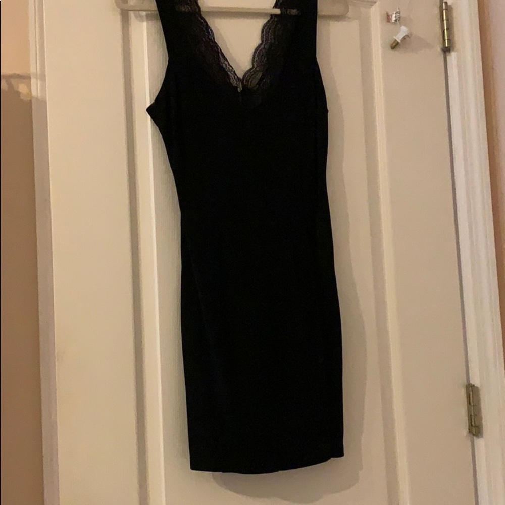 Black Lace Trim Mini Dress